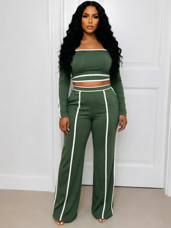 Piping Off-Shoulder Top & Pants Set