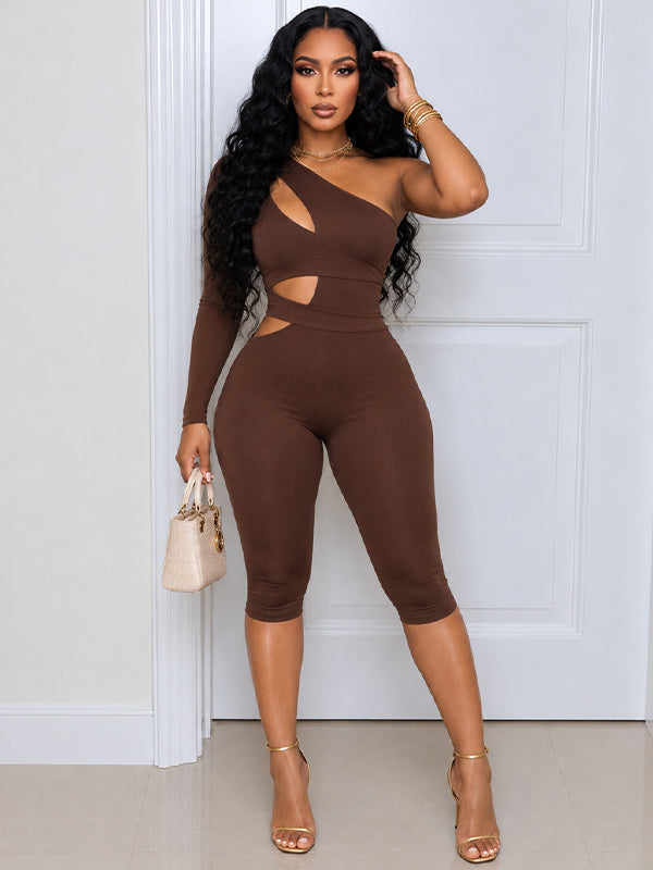 One-Shoulder Cutout Capri Jumpsuit