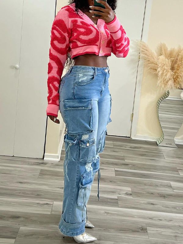 Knit Color Block Cropped Cardigan