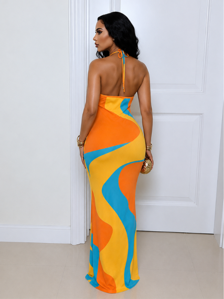Printed Halter Maxi Dress