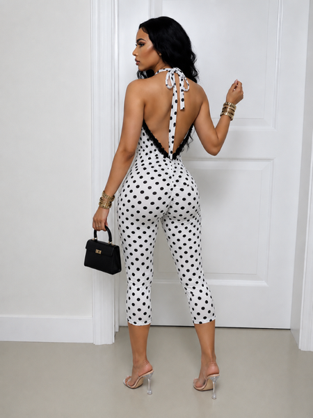 Frilled Combo Dot Halter Jumpsuit