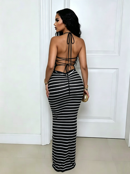 Stripe Halter Maxi Dress