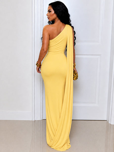 Solid Asymmetric One-Shoulder Dress