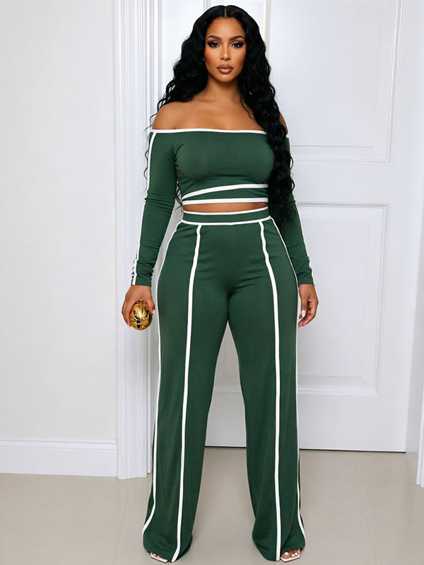Piping Off-Shoulder Top & Pants Set
