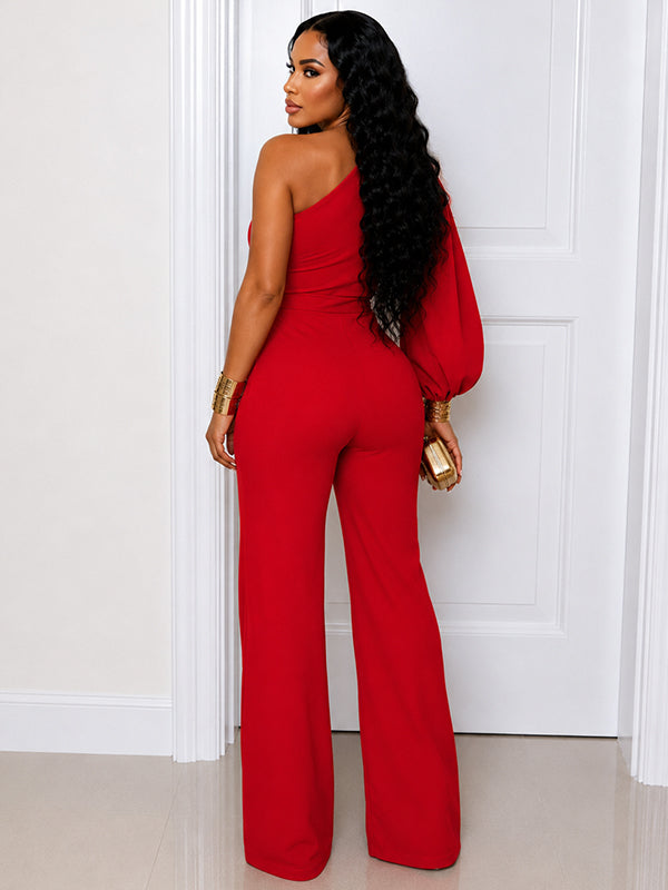 Solid Boat-Neck Tied Jumpsuit