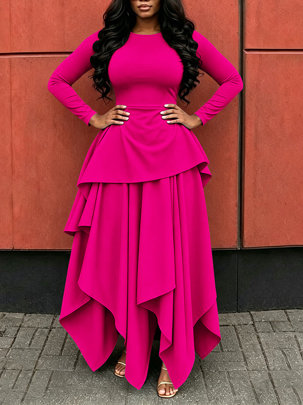 Solid Asymmetric-Hem Dress