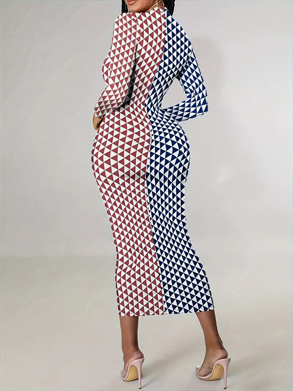 Printed Mock Neck Bodycon Midi Dress