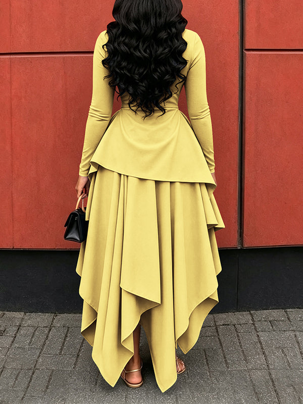 Solid Asymmetric-Hem Dress