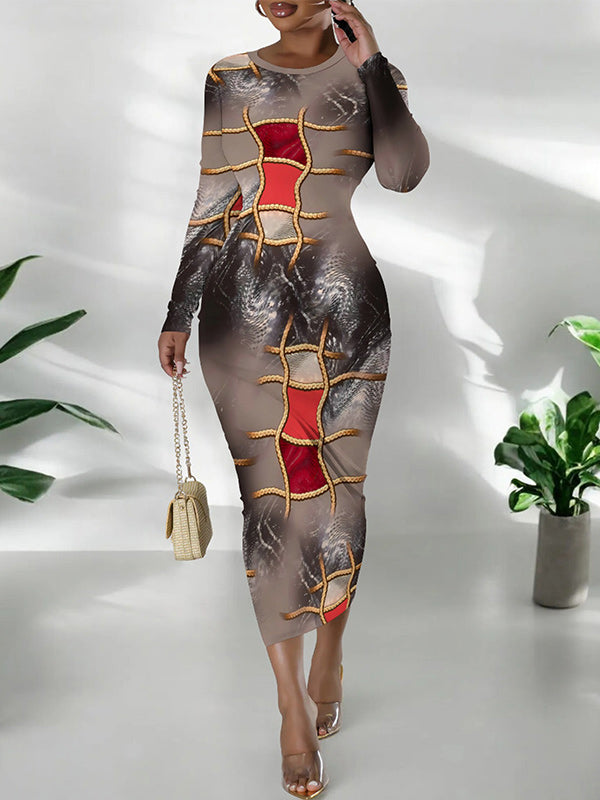 Printed Round-Neck Maxi Dress