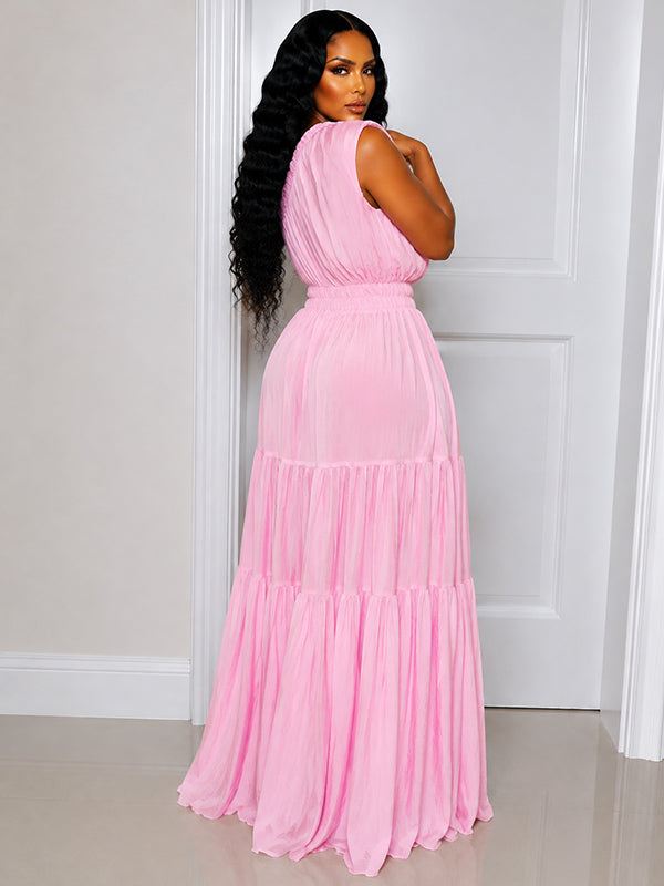 Solid One-Shoulder Ruffle Dress