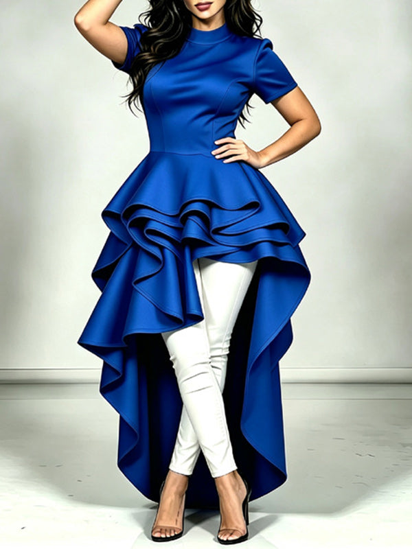 Solid Irregular Ruffle‑Hem Dress