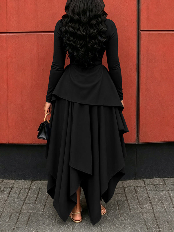 Solid Asymmetric-Hem Dress