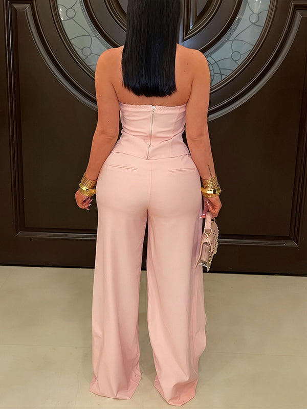 Solid Tube Top & Pants Set