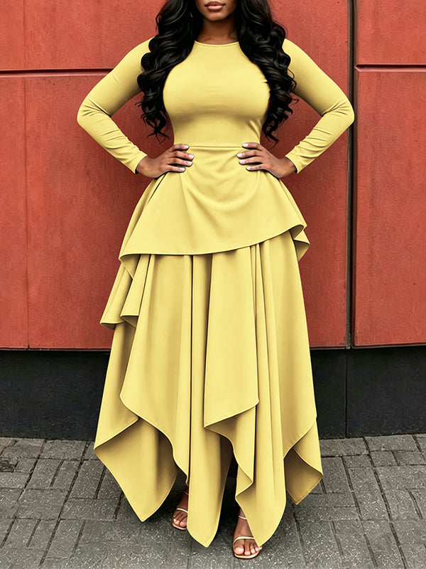 Solid Asymmetric-Hem Dress