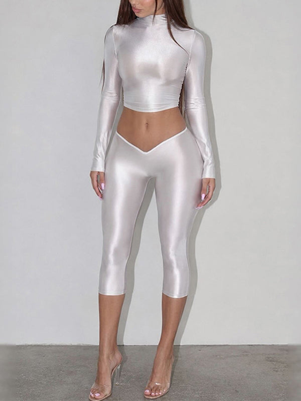 Metallic Crop Top & Capri Pants Set