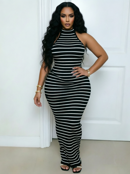 Stripe Halter Maxi Dress