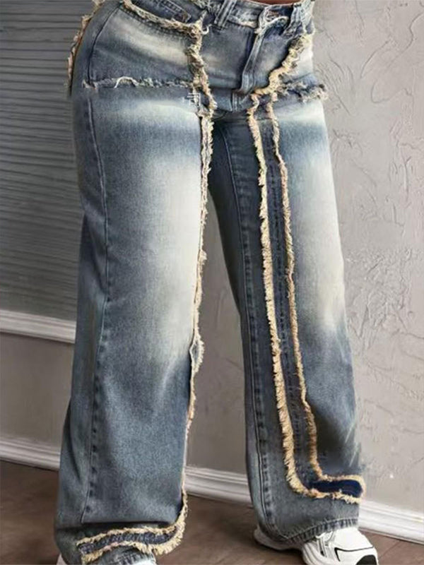 Frayed Edge Wide-Leg Denim