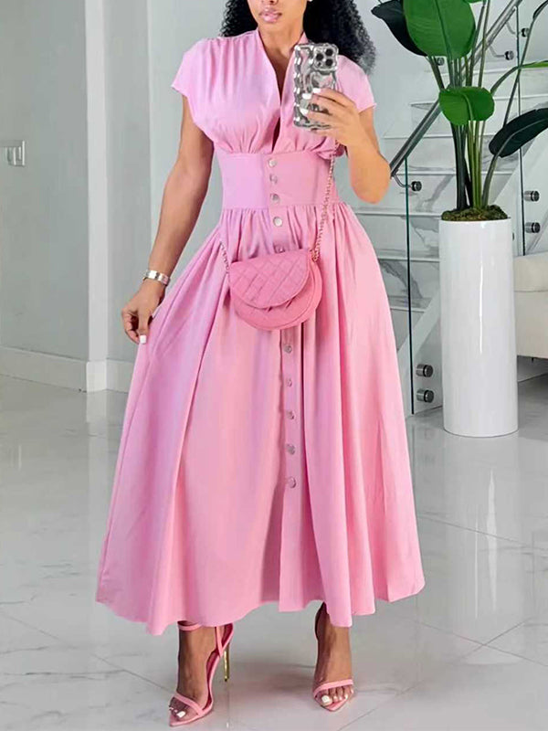 V-Neck Button-Front Dress