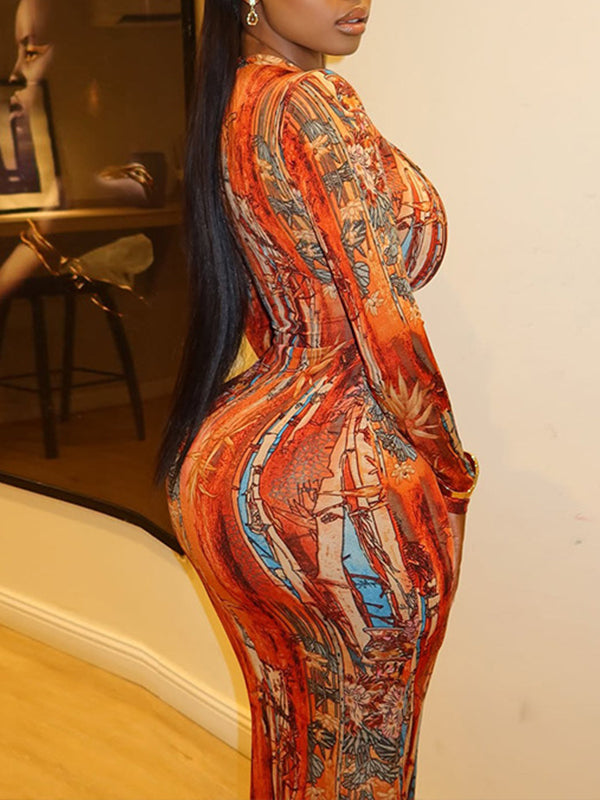 Printed Cutout Bodycon Dress