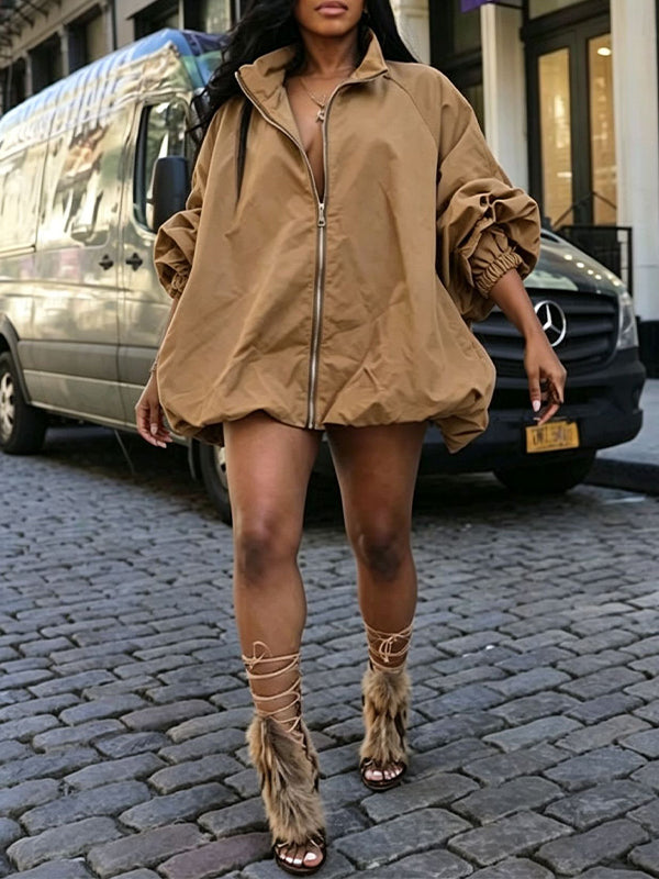 Solid Oversized Bubble Jacket