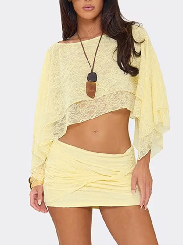 Lace Cape Top & Skirt Set
