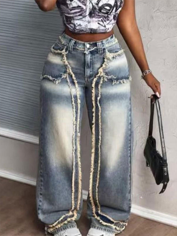 Frayed Edge Wide-Leg Denim
