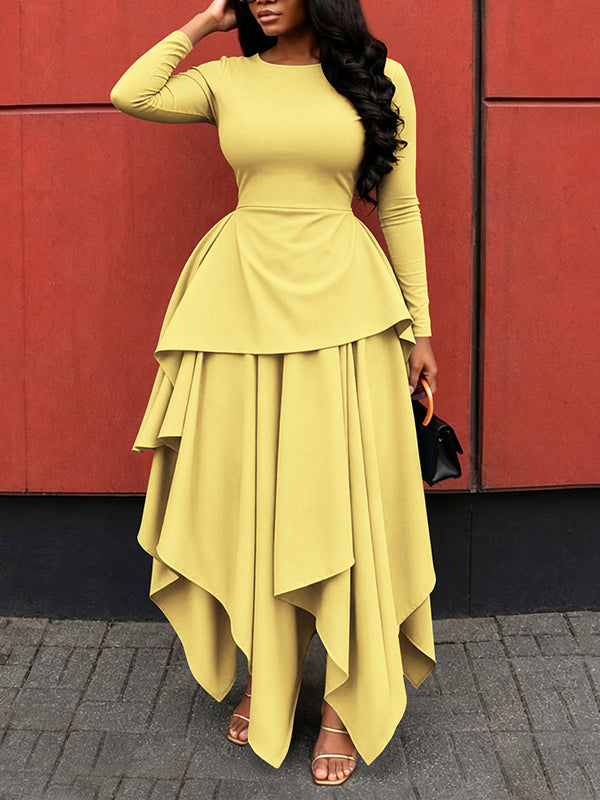 Solid Asymmetric-Hem Dress