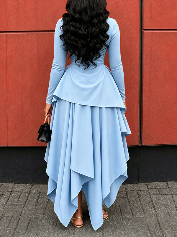 Solid Asymmetric-Hem Dress