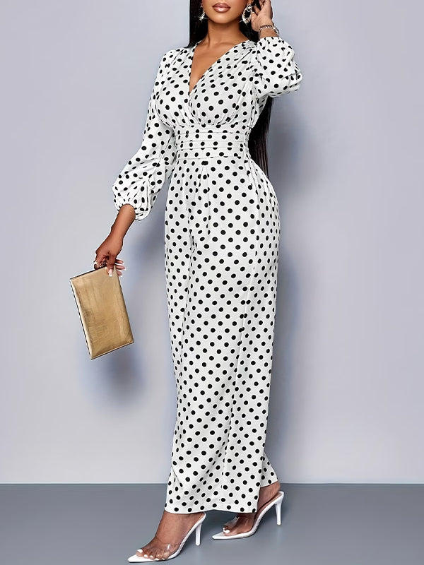 Dot V-Neck Wide-Leg Jumpsuit