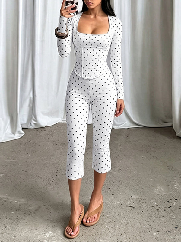 Dot Capri Jumpsuit with Corset
