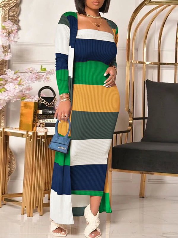 Stripe Strapless Dress & Cardigan Set