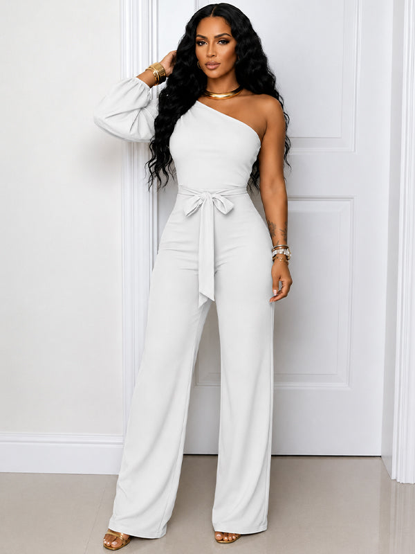 Solid Boat-Neck Tied Jumpsuit
