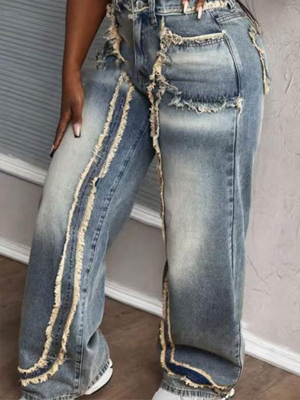 Frayed Edge Wide-Leg Denim