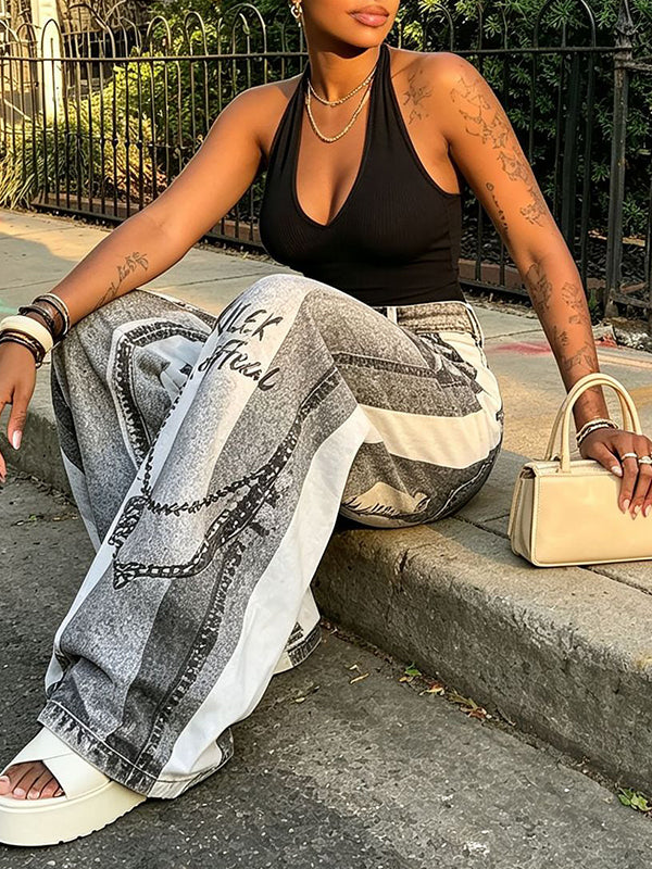 Printed Wide-Leg Jeans