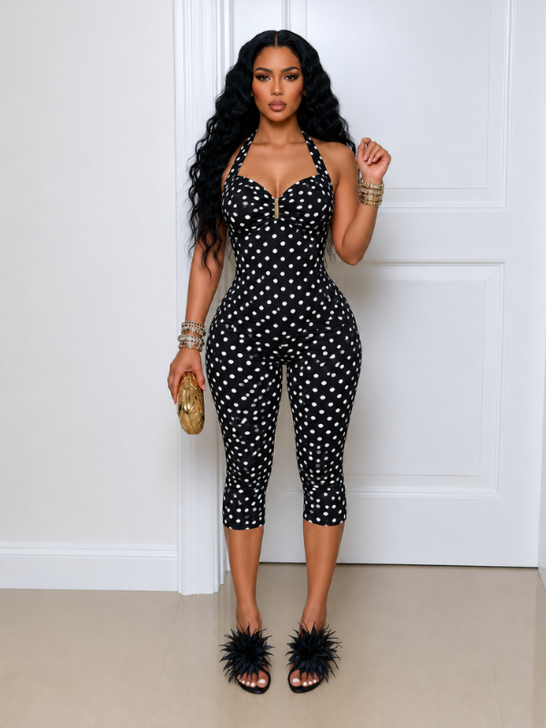 Dot Halter Top & Capri Pants Set