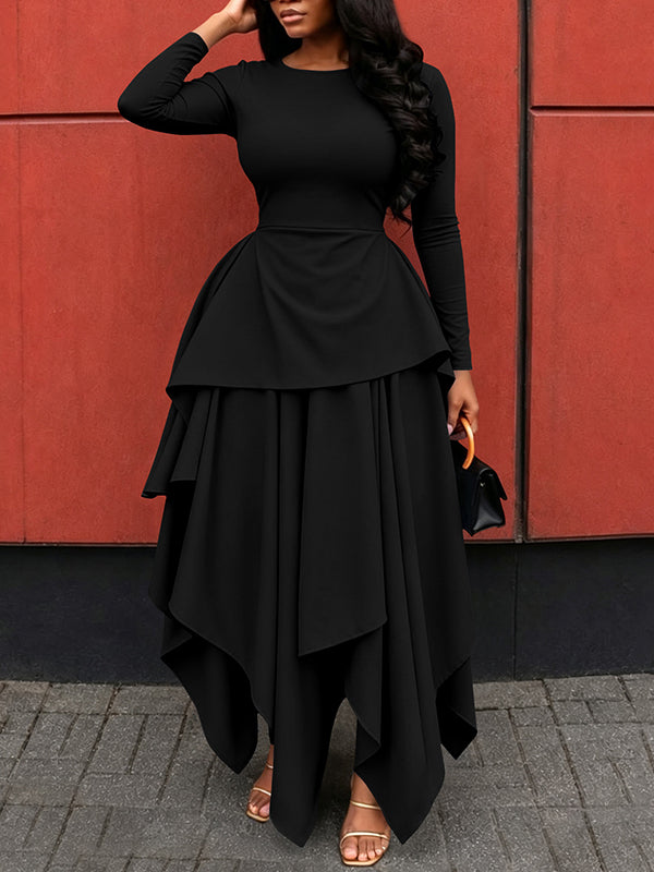 Solid Asymmetric-Hem Dress