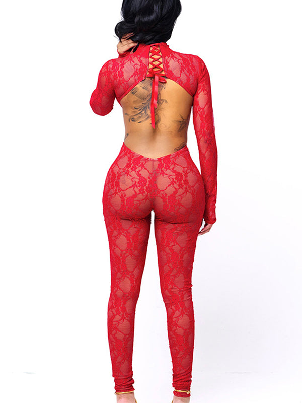 Lace‑Up Backless Jumpsuit