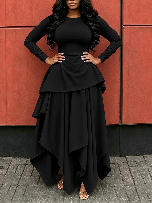 Solid Asymmetric-Hem Dress