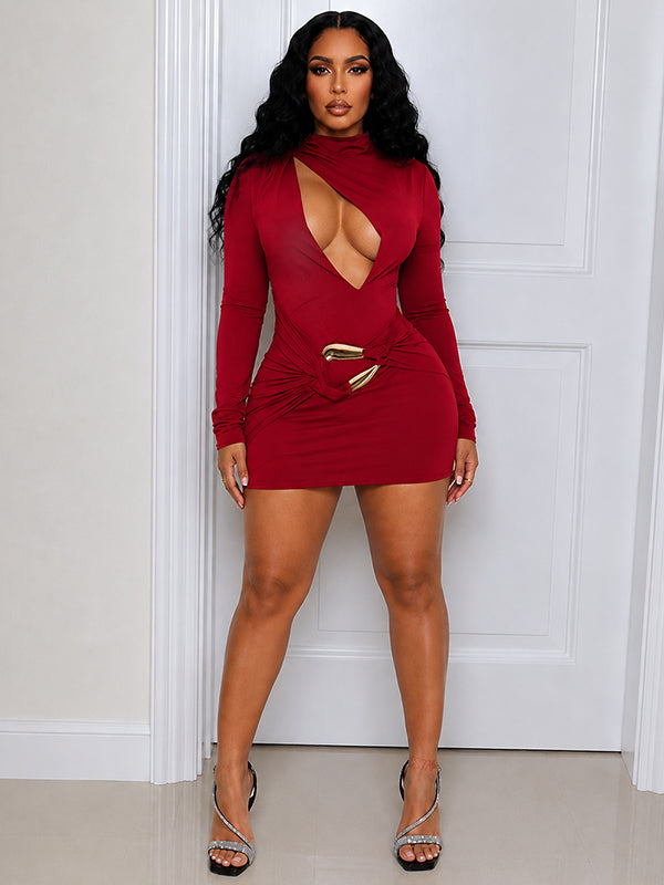 Morchique Solid Cutout Mini Dress