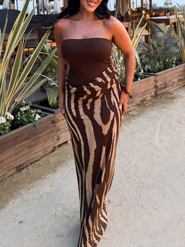 Printed Combo Strapless Dress