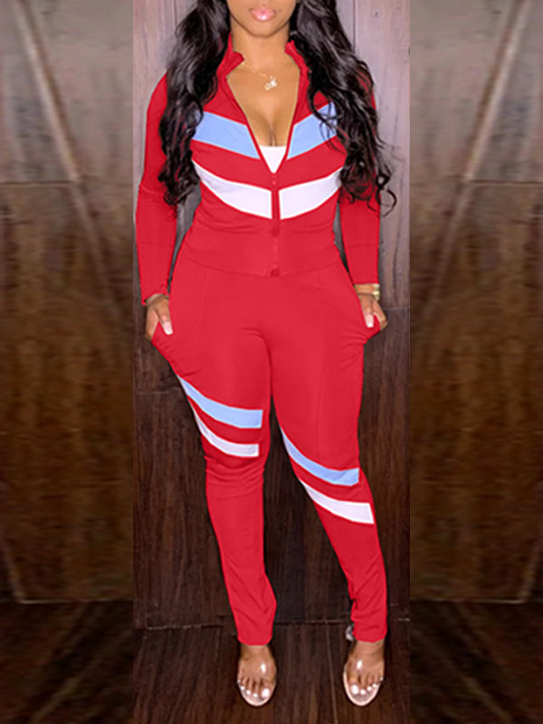 Colorblock Zip-Front Top & Pant Set
