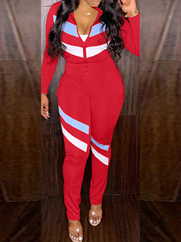 Colorblock Zip-Front Top & Pant Set