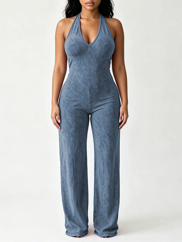 Wash Sleeveless Open-Back Jumpsuit
