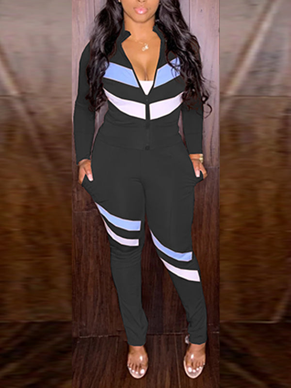 Colorblock Zip-Front Top & Pant Set