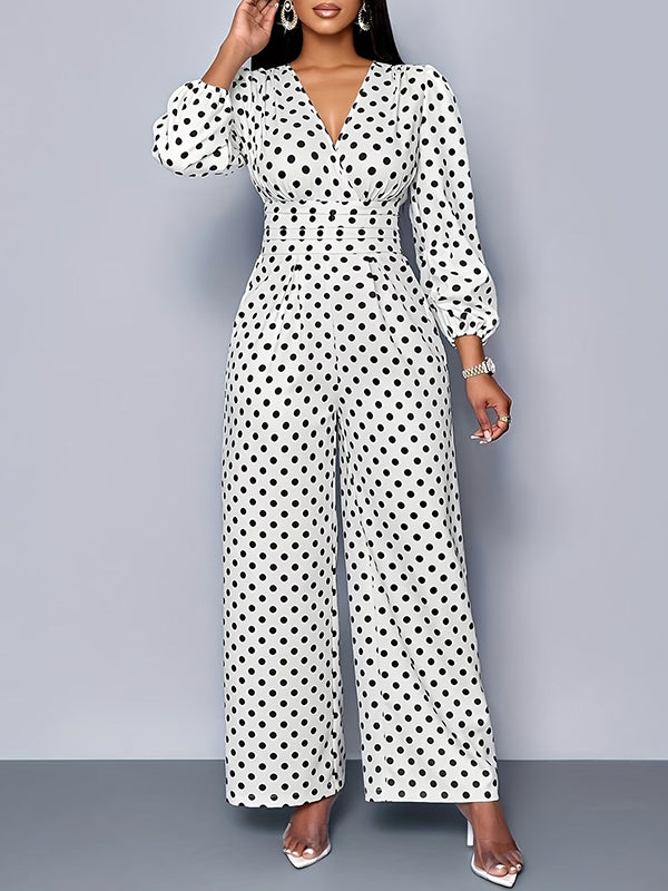 Dot V-Neck Wide-Leg Jumpsuit