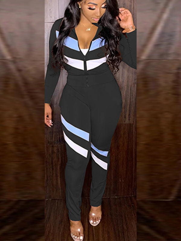 Colorblock Zip-Front Top & Pant Set