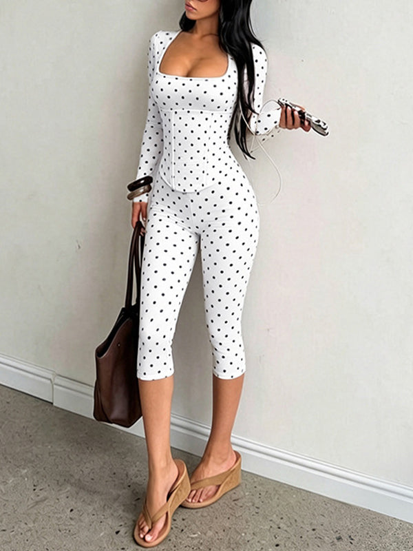 Dot Capri Jumpsuit with Corset