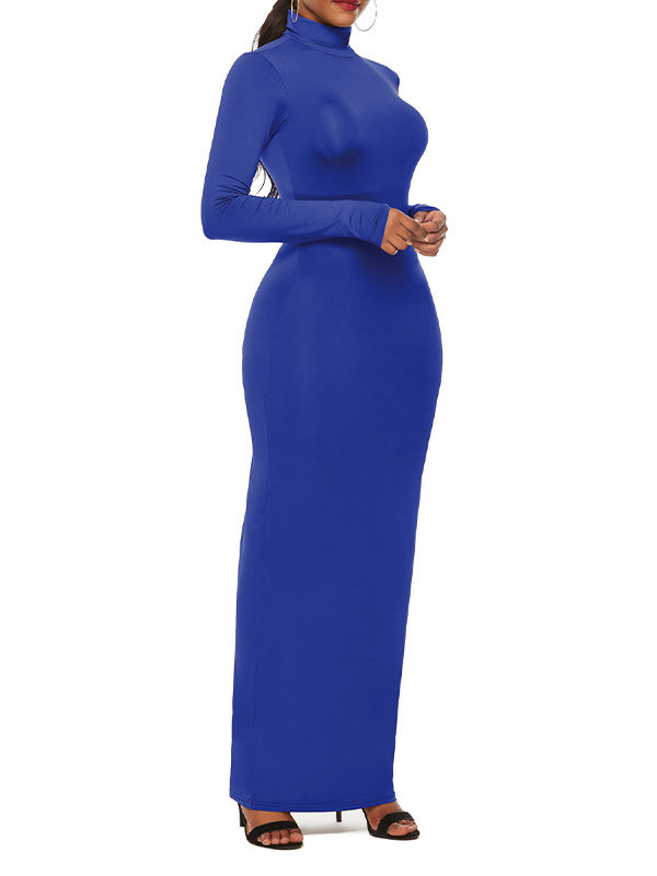 Solid High-Neck Maxi Dress