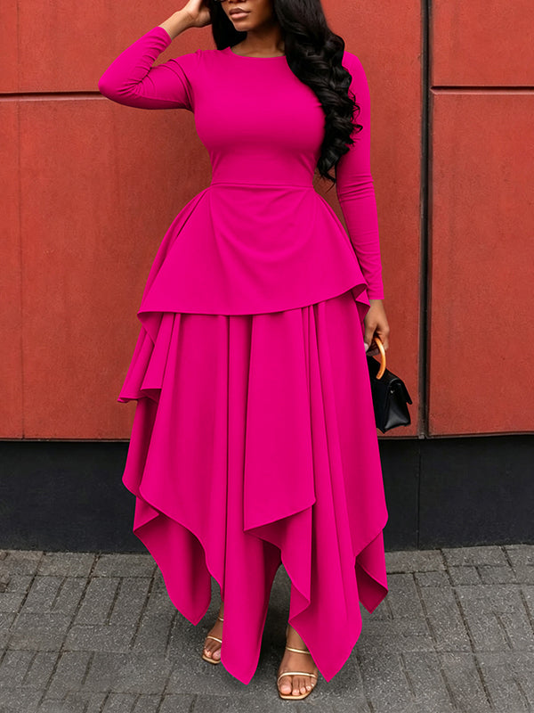 Solid Asymmetric-Hem Dress