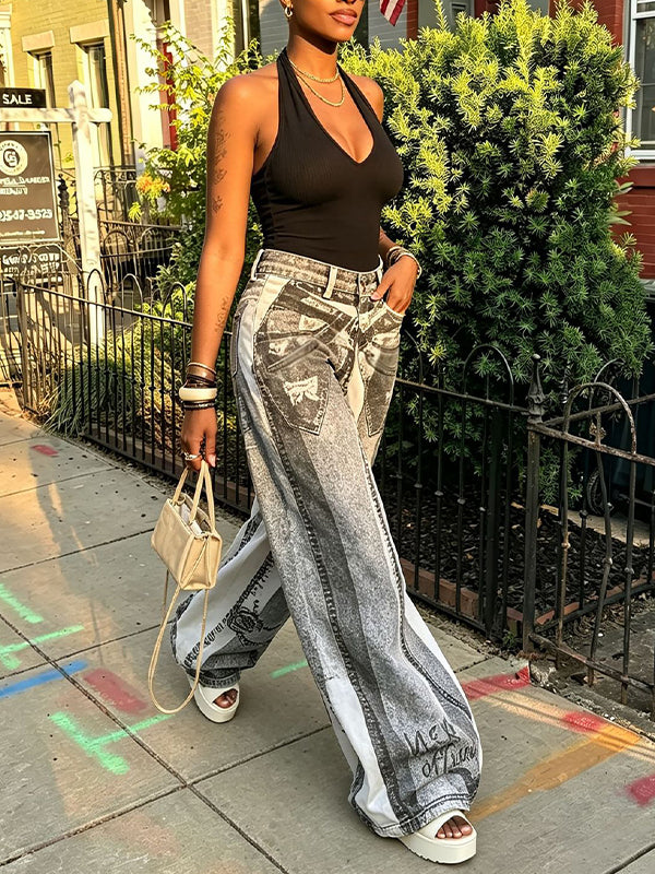 Printed Wide-Leg Jeans